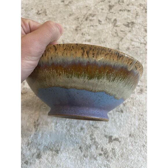 Beautiful Handmade Pottery‎ Bowl Green Beige & Purple - Picture 2 of 6